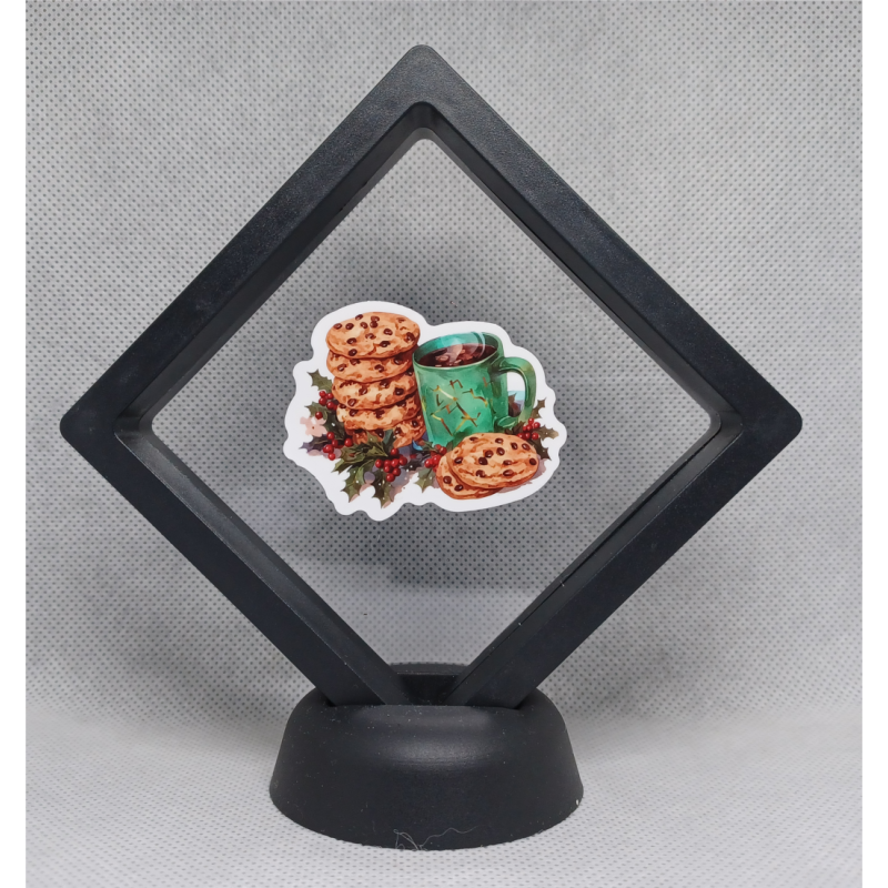 Chocolade koekjes en melk - Zwarte Display 9x9 met kerst sticker