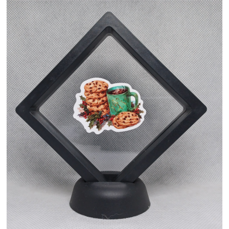 Chocolade koekjes en melk - Zwarte Display 9x9 met kerst sticker