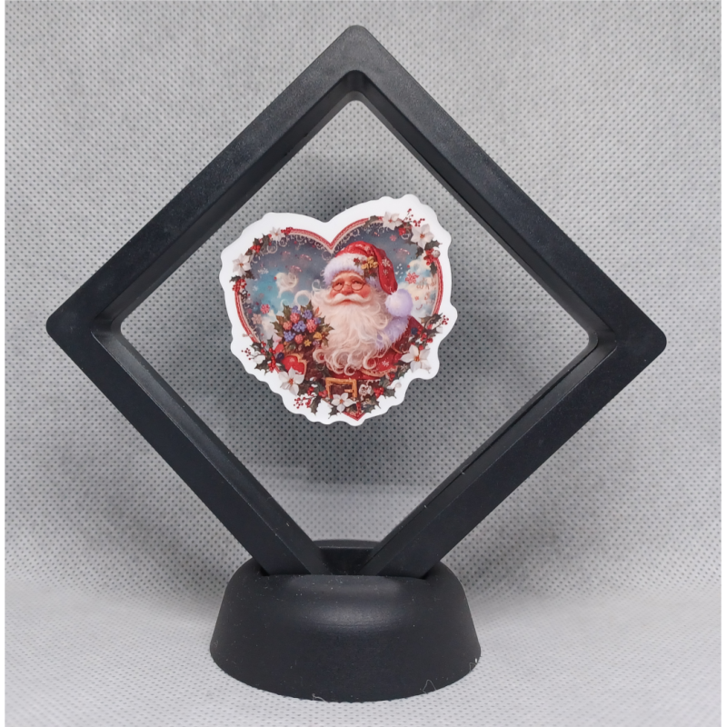 Kerstman Hart Rood - Zwarte Display 9x9 met kerst sticker