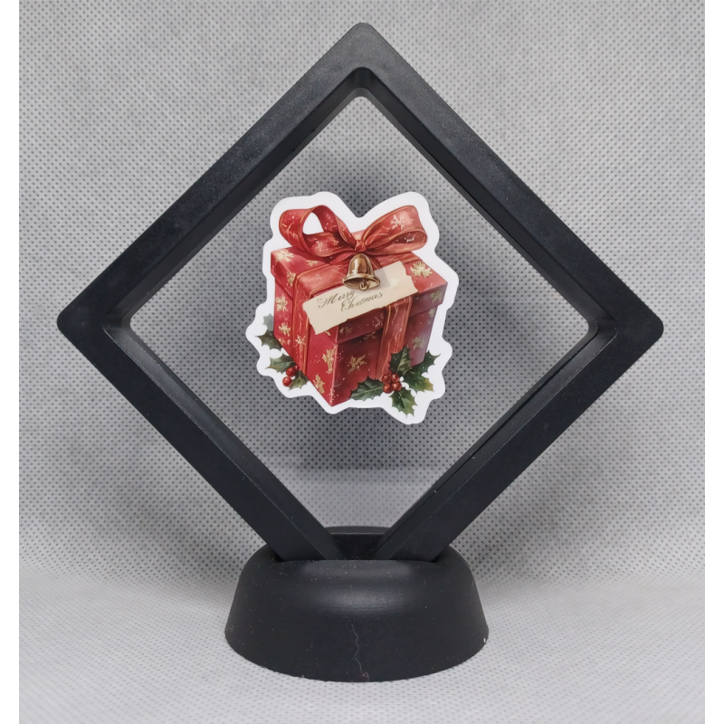 Rood Cadeau - Zwarte Display 9x9 met kerst sticker