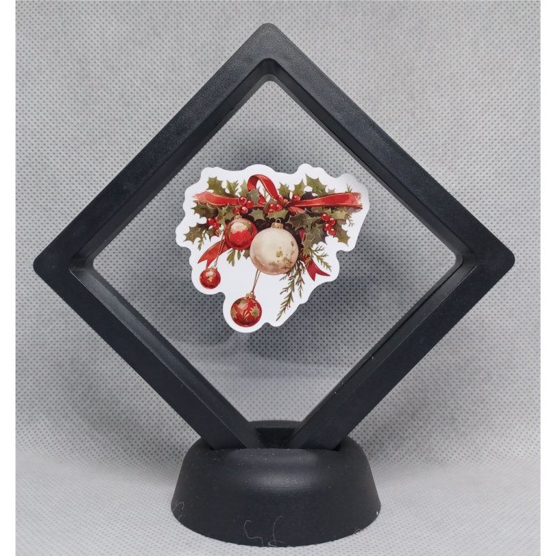 Kerstballen - Zwarte Display 9x9 met kerst sticker