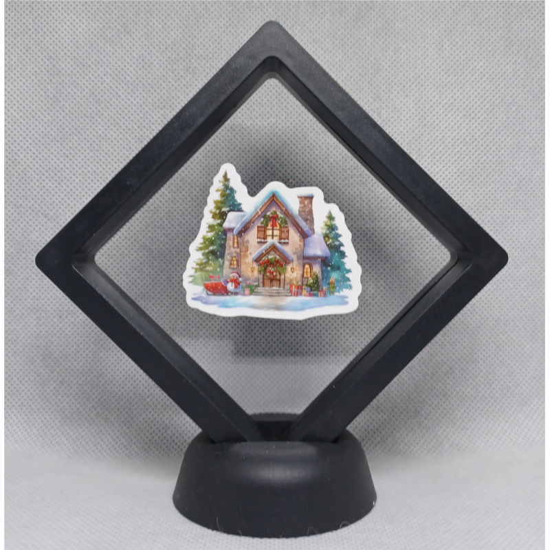 Kerst Huis - Zwarte Display 9x9 met kerst sticker