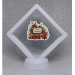 Hout Merry Christmas - Witte Display 9x9 met een kerst sticker