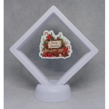 Hout Merry Christmas - Witte Display 9x9 met een kerst sticker