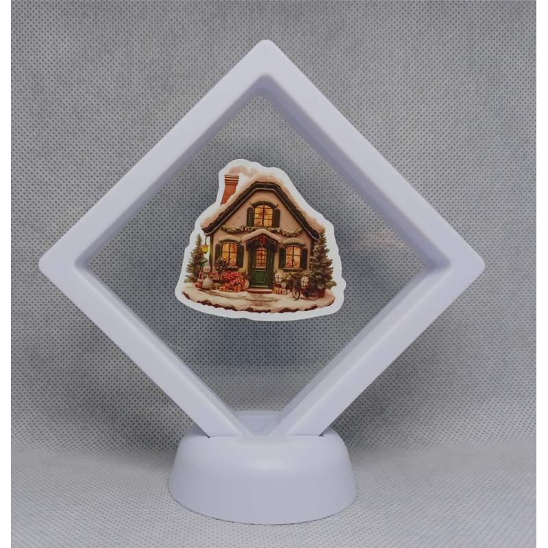 Huis Bruin - Witte Display 9x9 met een kerst sticker