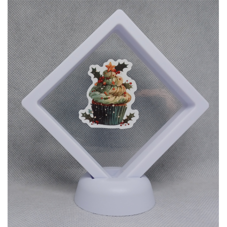 Kerst Groene Cupcake - Witte Display 9x9 met een kerst sticker