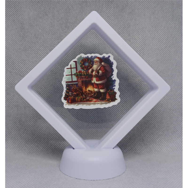 Kerstman in Huis - Witte Display 9x9 met een kerst sticker