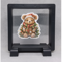 Bruine kerst beer - Vierkante Zwarte Display 9x9 met kerst sticker