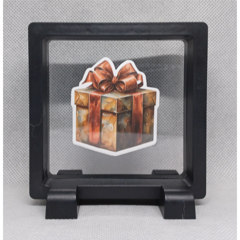 Cadeau Rood Bruin - Vierkante Zwarte Display 9x9 met kerst sticker