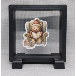 Lezende Kerst Beer - Vierkante Zwarte Display 9x9 met kerst sticker