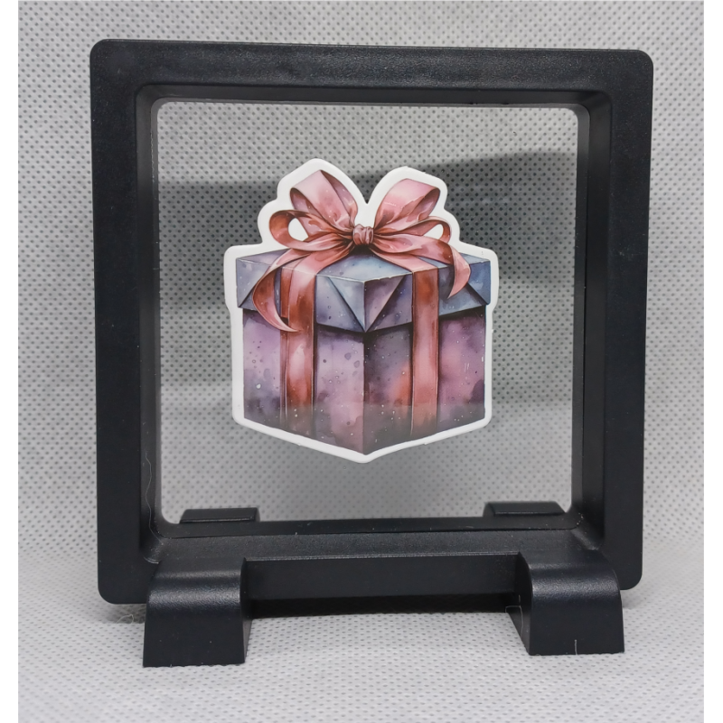 Paars Cadeau - Vierkante Zwarte Display 9x9 met kerst sticker