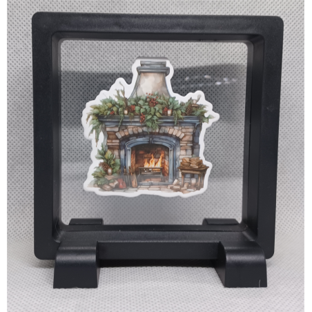 Stenen Open Haard - Vierkante Zwarte Display 9x9 met kerst sticker