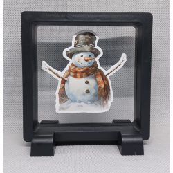 Sneeuwpop - Vierkante Zwarte Display 9x9 met kerst sticker