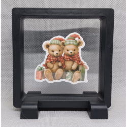 2 bruine beren - Vierkante Zwarte Display 9x9 met kerst sticker