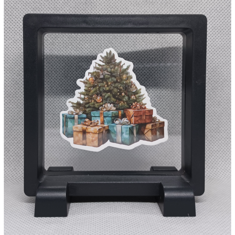 Pakjes onder boom - Vierkante Zwarte Display 9x9 met kerst sticker