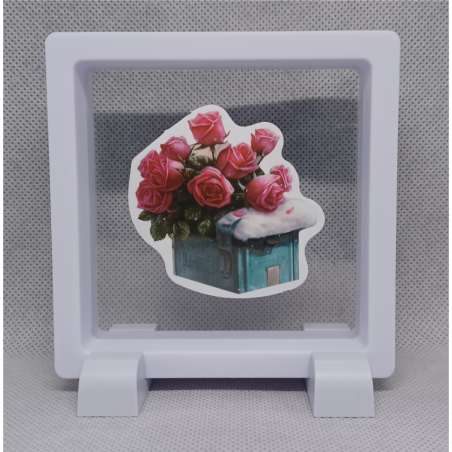 Doos Roze Rozen - Vierkante Zwarte Display 9x9 met kerst sticker