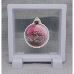 Roze Kerstbal - Vierkante Zwarte Display 9x9 met kerst sticker