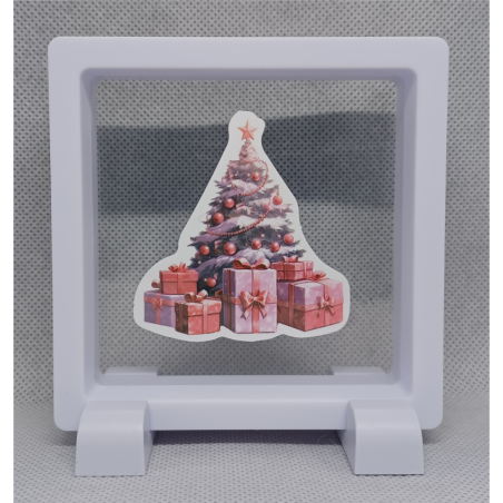 Roze Kerstboom - Vierkante Zwarte Display 9x9 met kerst sticker