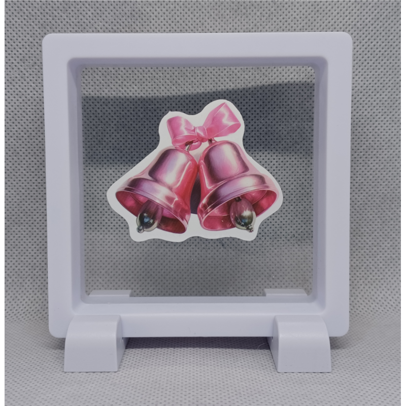 Roze Kerstklokken - Vierkante Zwarte Display 9x9 met kerst sticker