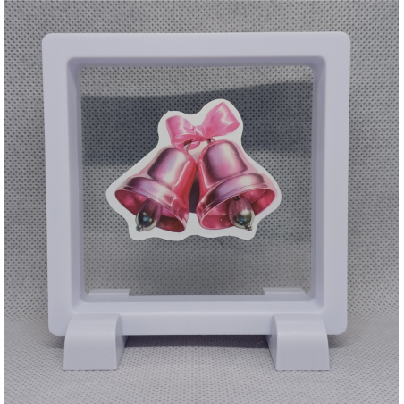 Roze Kerstklokken - Vierkante Zwarte Display 9x9 met kerst sticker