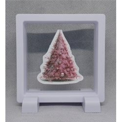 Roze kerstboom met ballen - Vierkante Zwarte Display 9x9 met kerst sticker