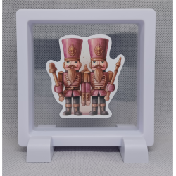 2 Roze Notenkrakers - Vierkante Zwarte Display 9x9 met kerst sticker