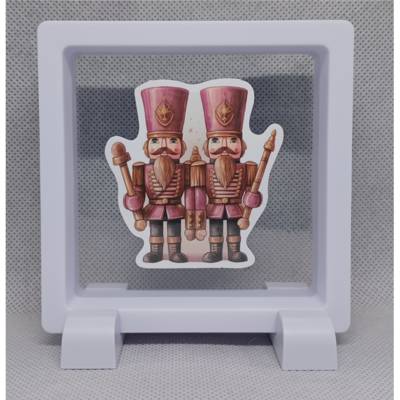 2 Roze Notenkrakers - Vierkante Zwarte Display 9x9 met kerst sticker