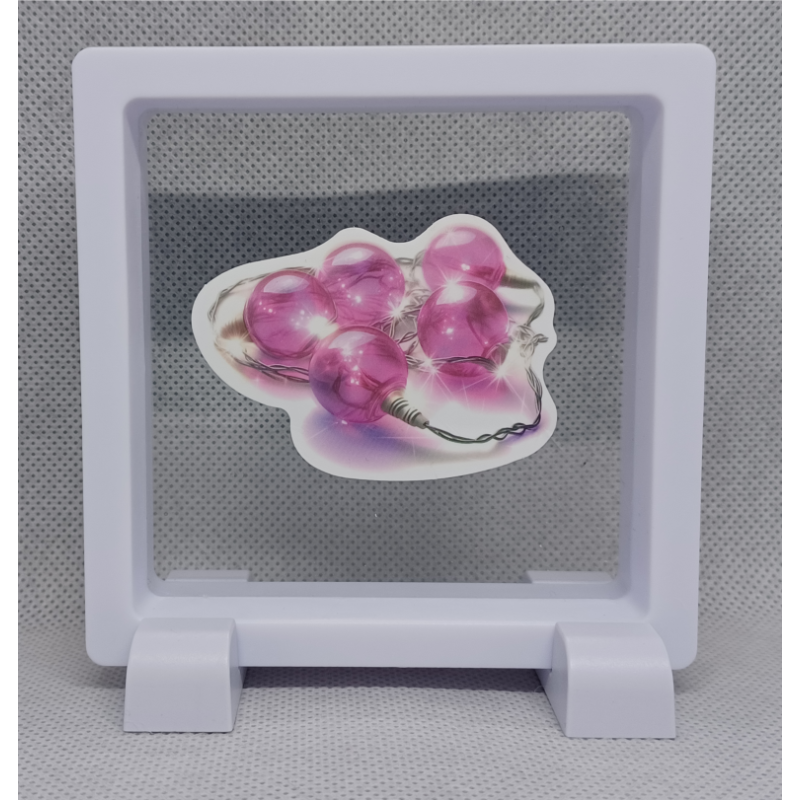 Roze kerstlichtjes - Vierkante Zwarte Display 9x9 met kerst sticker