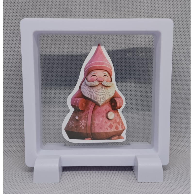 Roze Kerstkabouter - Vierkante Zwarte Display 9x9 met kerst sticker