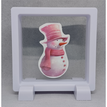 Roze Sneeuwpop - Vierkante Zwarte Display 9x9 met kerst sticker