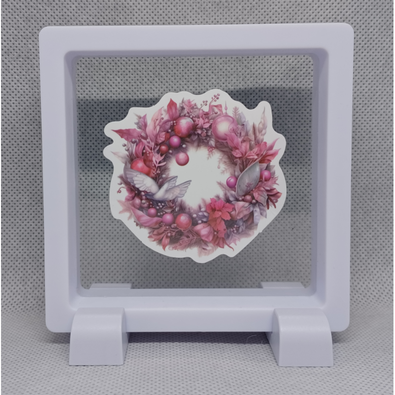 Roze kerstkrans - Vierkante Zwarte Display 9x9 met kerst sticker