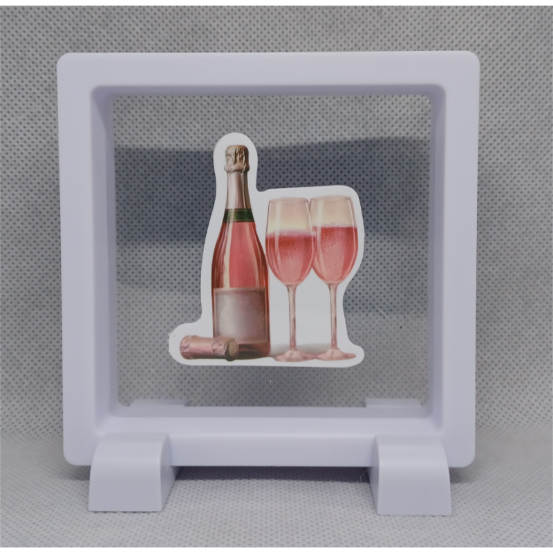 Roze Champagne - Vierkante Zwarte Display 9x9 met kerst sticker