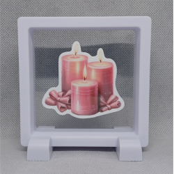 3 roze kaarsen - Vierkante Zwarte Display 9x9 met kerst sticker