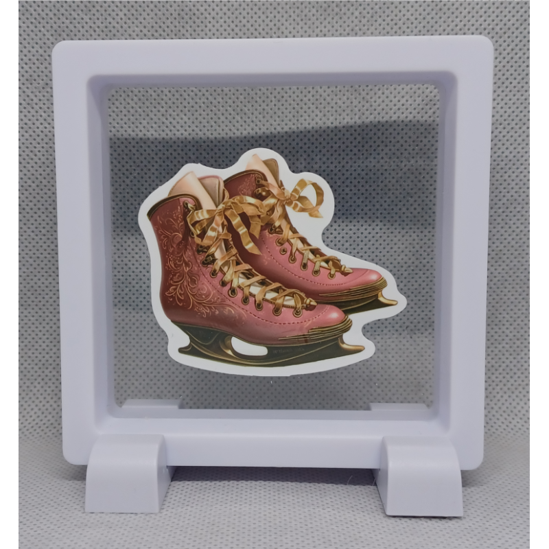 Roze Schaatsen - Vierkante Zwarte Display 9x9 met kerst sticker