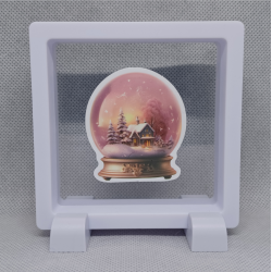 Kerst Roze Kristallenbol - Vierkante Zwarte Display 9x9 met kerst sticker