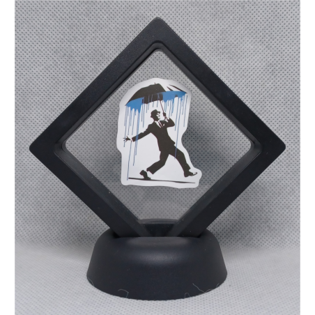 Blauwe Verf Danser - Zwarte Display 7x7 met Banksy sticker