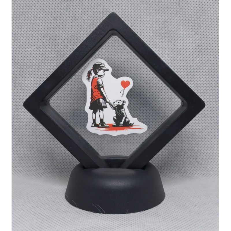 Meisje Hond Hart - Zwarte Display 7x7 met Banksy sticker