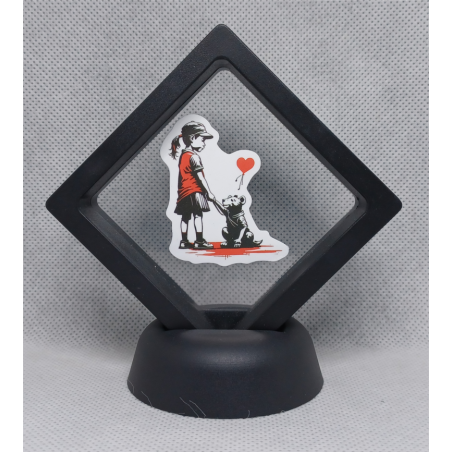 Meisje Hond Hart - Zwarte Display 7x7 met Banksy sticker