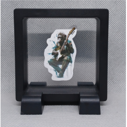 Gitaar Aap - Vierkante Zwarte Display 7x7 met Banksy sticker