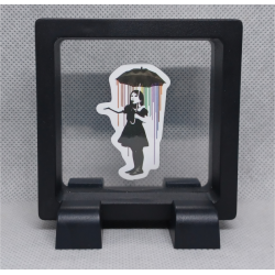 Meisje Verf Paraplu - Vierkante Zwarte Display 7x7 met Banksy sticker