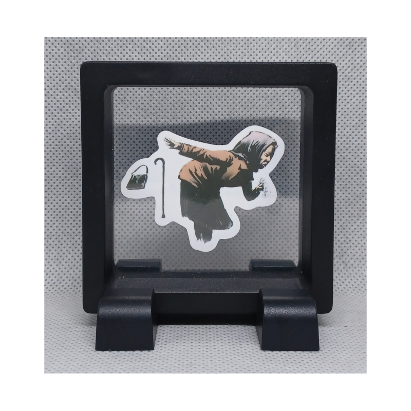 Oude Vrouw - Vierkante Zwarte Display 7x7 met Banksy sticker