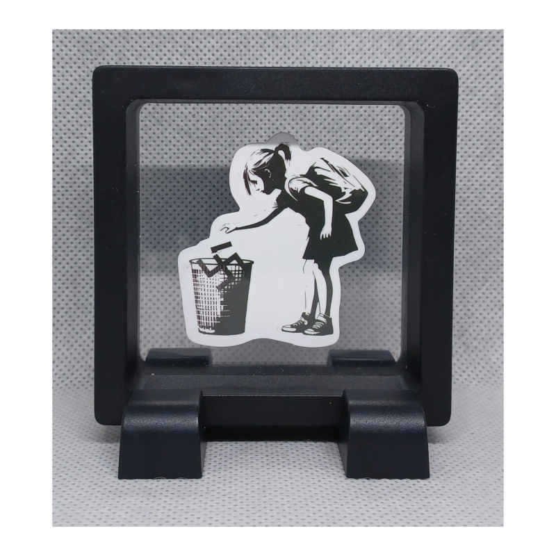 Meisje Afvalbak - Vierkante Zwarte Display 7x7 met Banksy sticker