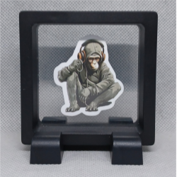 Muziek Aap - Vierkante Zwarte Display 7x7 met Banksy sticker