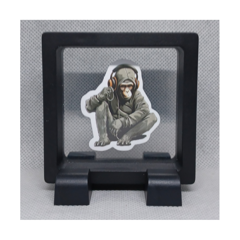 Muziek Aap - Vierkante Zwarte Display 7x7 met Banksy sticker