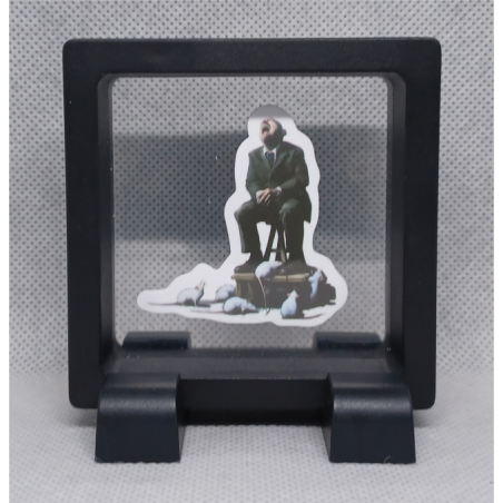 Man Ratten Aanval - Vierkante Zwarte Display 7x7 met Banksy sticker