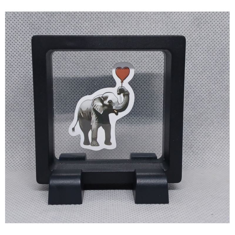 Olifant Hart - Vierkante Zwarte Display 7x7 met Banksy sticker