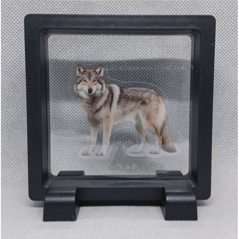 Wolf - Vierkante Zwarte Display 9x9 met honden sticker