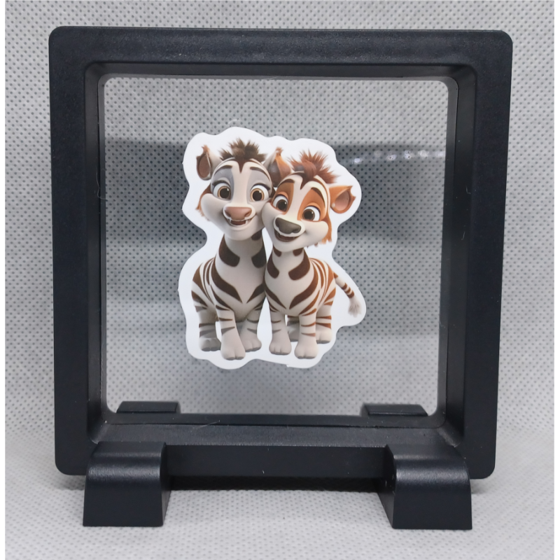 Zebra`s - Vierkante Zwarte Display 9x9 met duo dieren sticker