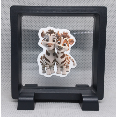 Zebra`s - Vierkante Zwarte Display 9x9 met duo dieren sticker