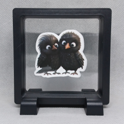 Zwarte Vogels - Vierkante Zwarte Display 9x9 met duo dieren sticker